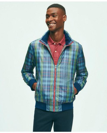 Brooks Brothers Men's Madras Print Bomber Jacket | Green | Size XL