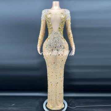 奢華服裝 2022 水晶珍珠流蘇袖口晚禮服加大碼復古禮服嘉年華裝