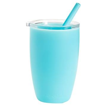 munchkin 滿趣健 可撥式吸管附蓋水杯 無毒食品級矽膠 環保可重複使用  藍色  296ml  1組
