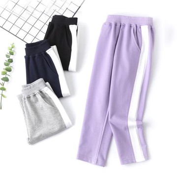 女童褲子直筒褲純棉春秋款兒童運動褲中大童男童加絨褲一體絨初秋