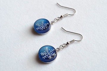 樹脂藝術 雪花圓形耳環・藍色