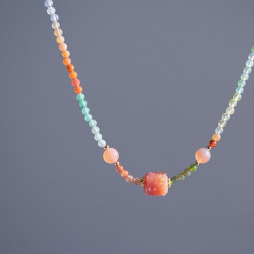 彌諳【漸變色天然瑪瑙毛衣鏈】彩色搭配天然石項鏈新復古風