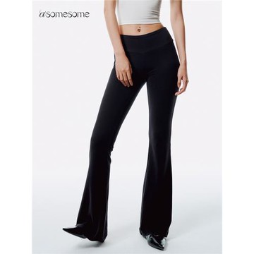 asomesome美式低腰休閑微喇褲女黑色瑜伽喇叭褲春夏運動長褲衛褲