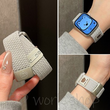 【可愛禮帽小熊】尼龍編織錶帶 apple watch s10 錶帶 iwatch10 蘋果錶帶 9 8 7 蘋果手錶錶帶
