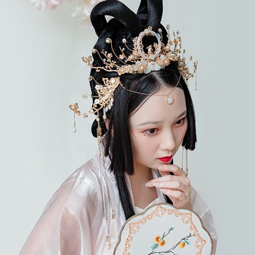 清月鹿鳴原創玉兔流蘇發冠古風頭冠發夾眉心墜復古仙俠風發飾全套