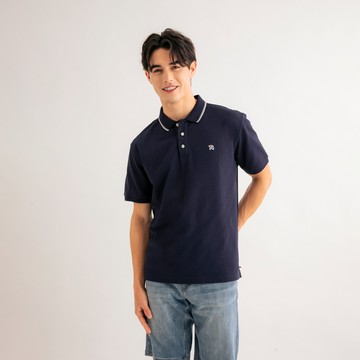 【City Casual】男裝-彈力速乾吸排滾邊配色POLO衫-藏青色
