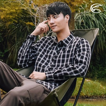 ADISI 男透氣快乾休閒格紋長袖襯衫AL2321074 / 黑色