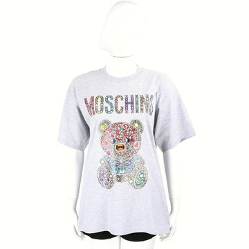 MOSCHINO COUTURE 彩色寶石泰迪熊寬鬆版灰色純棉短袖TEE T恤(女款)