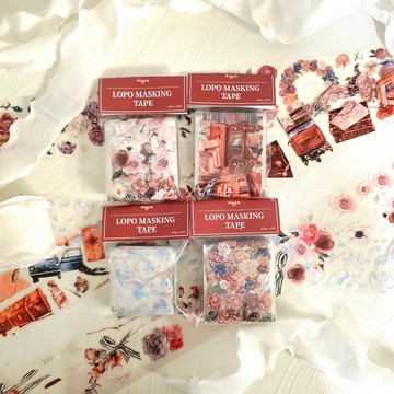 5% 折扣組_預裁段貼紙組 (4捲)_易撕轉印貼紙_B 款 – 沉穩復古氛圍