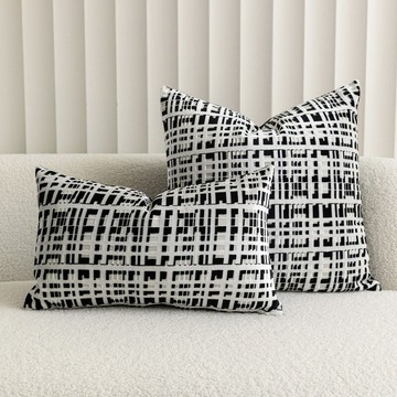 『百貨屋二號』現代簡約黑白割絨提花抱枕沙發長腰枕輕奢樣板間大靠枕酒店靠包