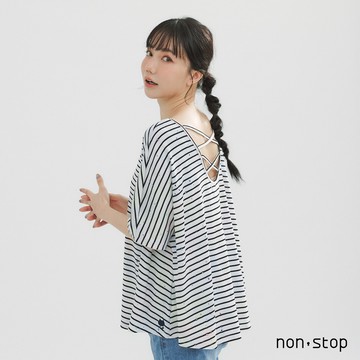 non-stop 星點交錯條紋後綁帶T恤-2色