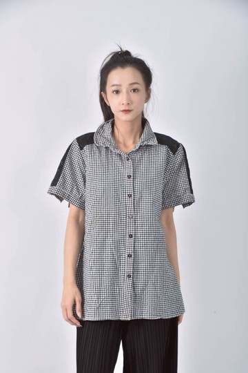 (L) litai棉質網格黑色短袖上衣