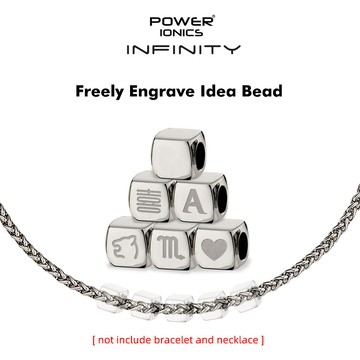 POWER IONICS派恩新上市INFINITY無盡系列時尚創意鈦鋼方珠吊墜配飾免費鐫刻圖案文字紀念禮物 1顆