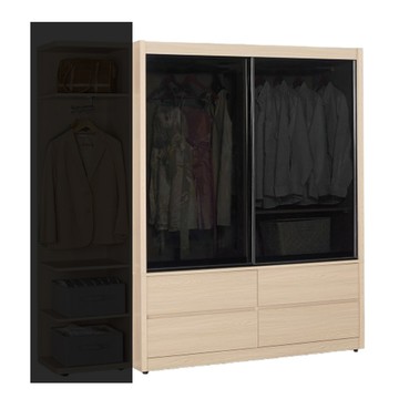 【MUNA家居】艾維斯5尺鋁框四抽拉門衣櫥(黑玻璃)