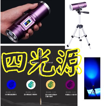 【24小時內出貨】四光源釣魚燈 LED強光夜釣燈 探照燈 餌燈 聚魚燈 垂釣照明燈 釣具 強光手電筒 垂釣燈