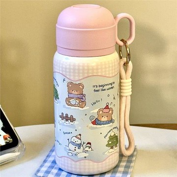 可愛小熊吸管水杯保溫杯女生2025新款高顏值學生杯子便攜316兒童