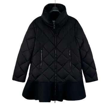 (L) moncler質感羽絨Vouglans 菱形格紋拉鍊荷葉花邊黑色外套