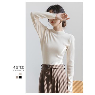 半高領打底針織衫女2025秋冬內搭上衣修身百搭套頭黑白色長袖毛衣