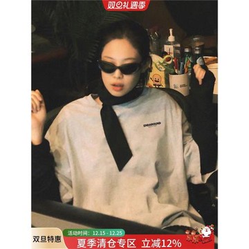 金智妮jennie同款歐貨大版t恤灰色短袖女夏季寬松美式高街上衣服