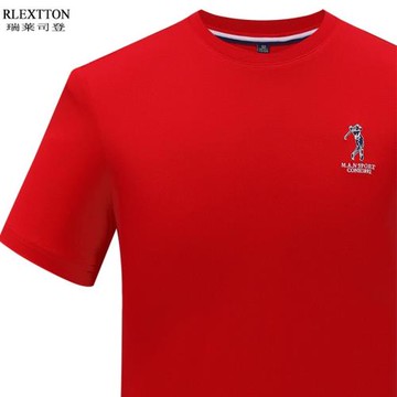 清倉特價夏季男裝短袖T恤圓領半袖T高爾夫球上衣服本命年紅色寬松
