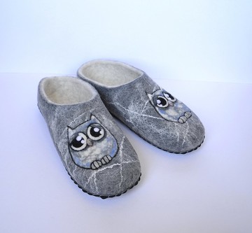 可愛貓頭鷹拖鞋女士定制保暖家居鞋毛氈羊毛家居拖鞋禮物