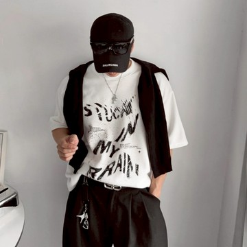 【20ss_select】韓國 不規則文字BOXY短寬上衣 挺版 顯高 韓系穿搭 男生短袖 短T 上衣 街頭 美式 穿搭