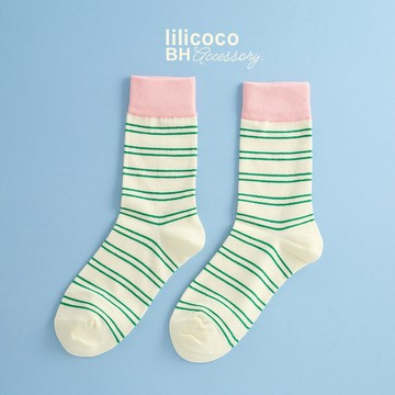 BYHUE lilicoco 可愛繽紛感撞色條紋中筒襪－粉