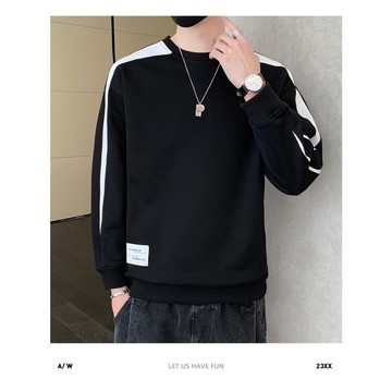 LARGE STORE 【出清】潮流百搭落肩滾邊配色圓領上衣 保暖上衣 長袖上衣 大學T 男生上衣 (HH6980)