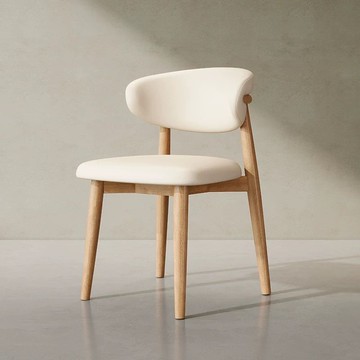 椅子 實木椅子 餐椅 辦公椅 真皮椅 免運 速發 開立發票 北歐實木餐椅家用弧形靠背咖啡椅子簡約餐廳現代酒店軟包靠背椅