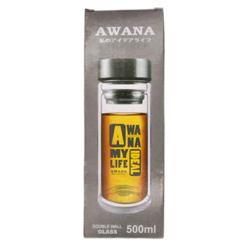 AWANA 艾薇兒 寬口濾網雙層玻璃杯500ml  銀色 + 透明色  1個