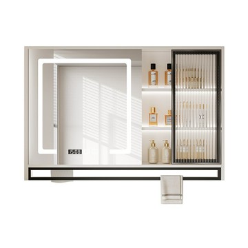 實木智能浴室單獨玻璃門鏡柜衛生間一體收納儲物柜梳妝鏡掛墻式[DD150110]