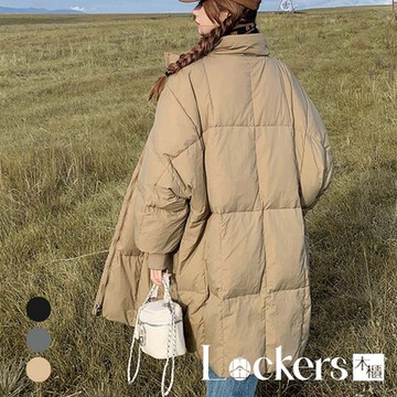 【Lockers 木櫃】冬季時尚潮流中長款休閒棉外套 L112121903