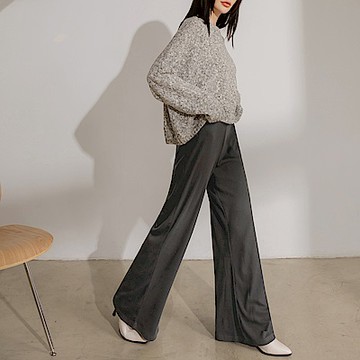 柔軟坑條彈力針織鬆緊腰長褲-OB大尺碼