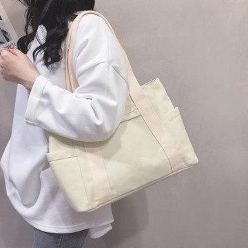 簡約森系帆布包女大容量通勤托特包大學生上課手提袋休閑單肩包潮