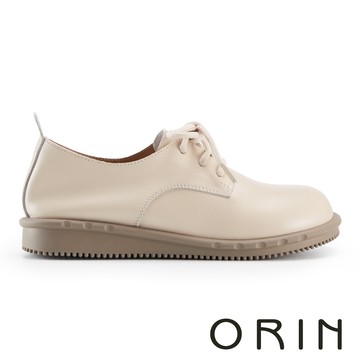 ORIN 百搭舒適圓頭真皮平底牛津鞋 米色 #25158