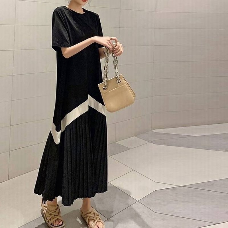 ライン切替 プリーツ マキシ ワンピース 半袖 ゆったり デート フェミニン リゾート 通販 Lineポイント最大0 5 Get Lineショッピング