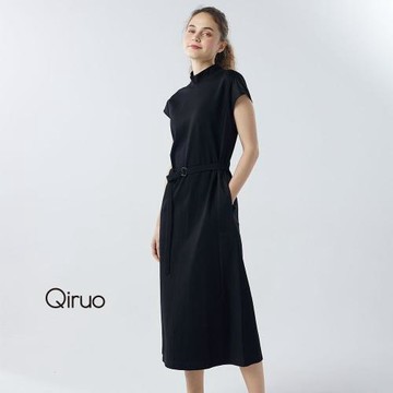 【Qiruo 奇若】秋冬專櫃黑色長版洋裝 6004F日系長版高挑