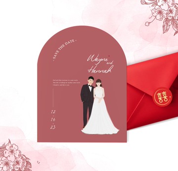 似顏繪手繪插畫喜帖-明信片喜帖-拱門喜帖