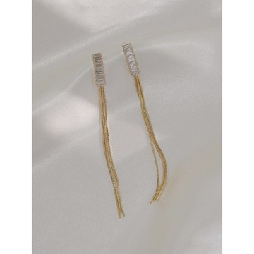 氣質長流蘇耳環2021年新款潮夏季適合圓臉顯臉瘦耳釘耳夾女無耳洞