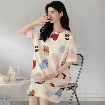 [韓國K.W.]韓國空運柔緞甜美休閒家居洋裝(棉/棉麻/莫代爾/小香風)睡衣)櫻桃心