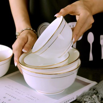 陶瓷米飯碗金邊面碗骨瓷飯碗家用小碗陶瓷吃飯碗景德鎮金鐘碗套裝