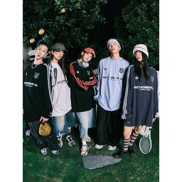 RICHDEER重磅280G運動條杠長袖T恤男春秋季撞色潮牌情侶款上衣女