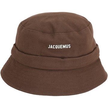 JACQUEMUS Le Bob 可調整抽繩綁帶金屬字母斜紋棉布漁夫帽(深咖啡色)