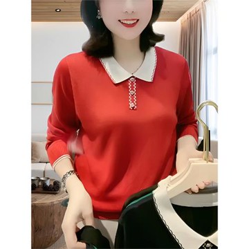 中年媽媽裝2025春秋新款薄款天絲針織毛衣女減齡遮肉洋氣打底小衫