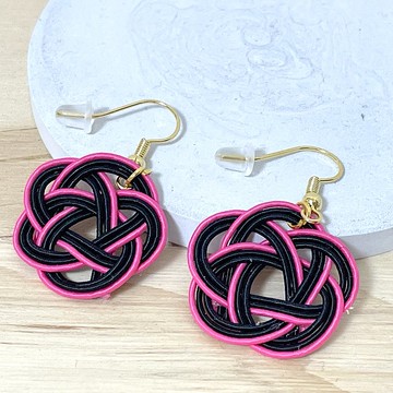 紅黑相間金線仙人掌花朵耳環