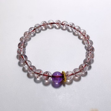 天然礦石 超七金草莓 6.5 mm 巴西紫水晶 手鍊