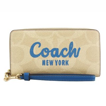 COACH新款LOGO PVC拉鍊手提包/長夾(卡其藍)