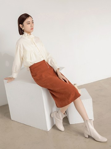 輕暖磨毛修身腰後鬆緊鉛筆裙