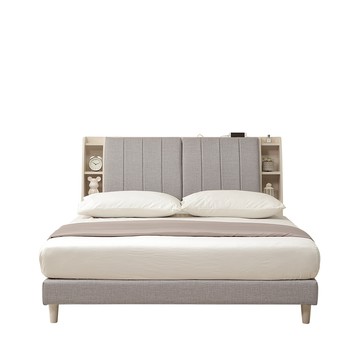 直人木業-UL莫蘭迪奶油風收納貓抓皮立式床組-標準雙人5尺