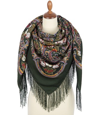 帕夫洛夫斯克帕薩德俄羅斯披肩 100% 羊毛圍巾 125x125 公分 絲綢流蘇 1827-10